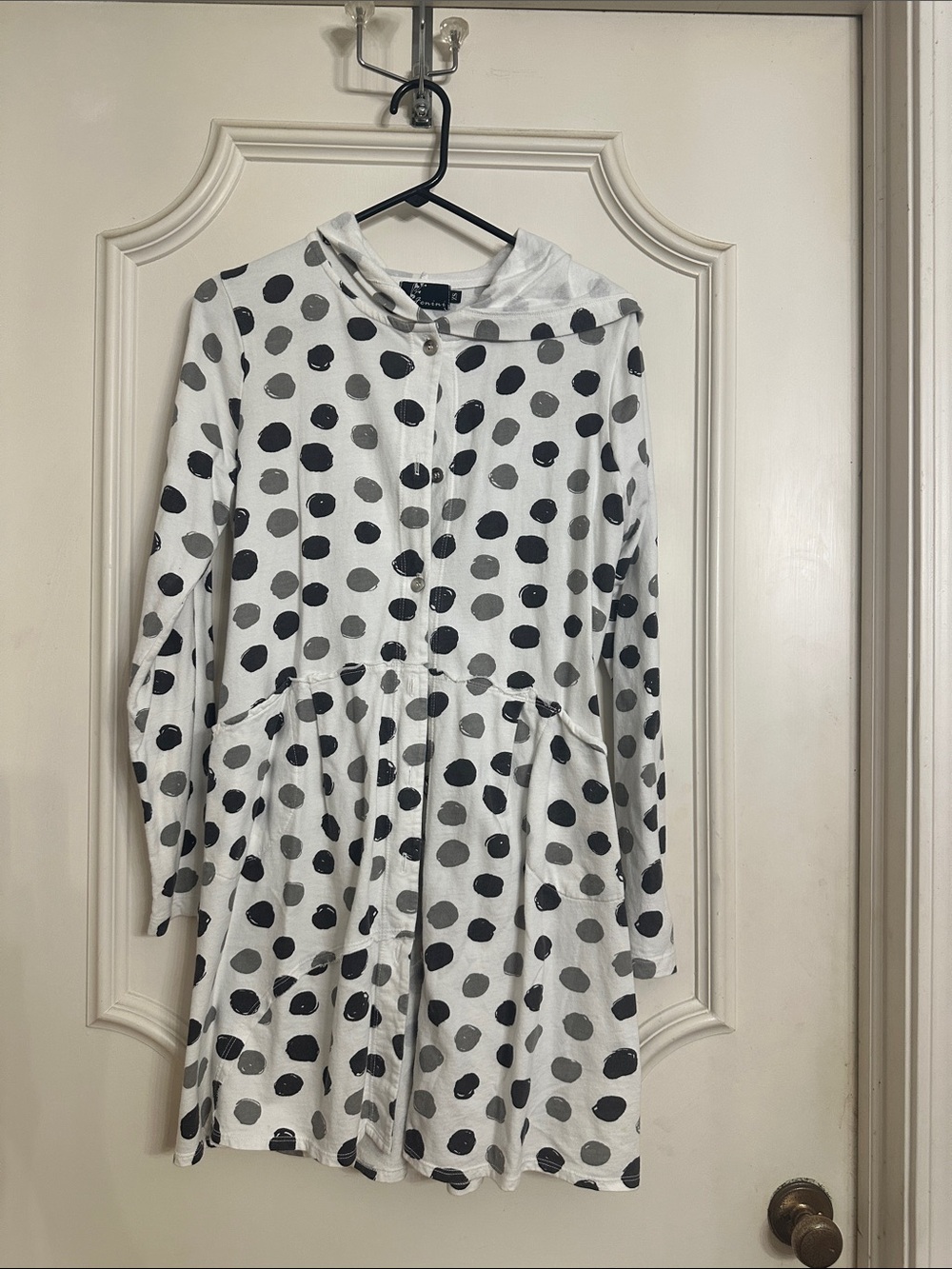 Girls White Polka Dot Hooded Dress